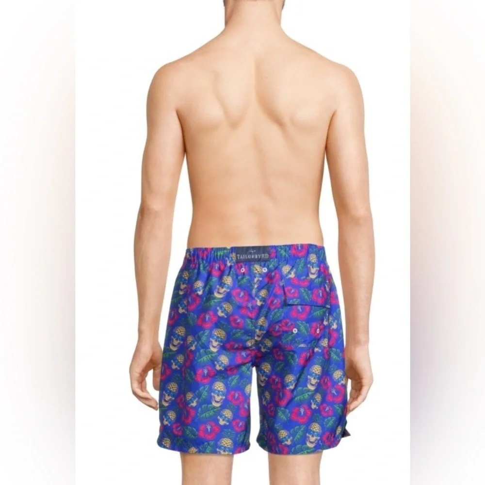 Tailorbyrd Blue Floral Skull pineapple  Swim Shorts